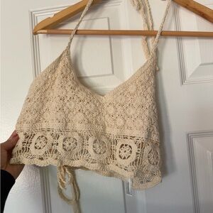 Free People Cream Crochet Lace Top
